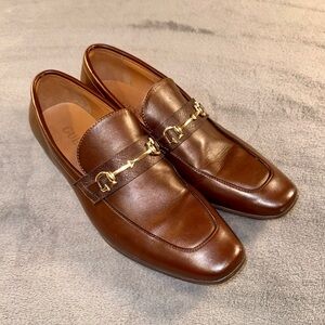Guess Dark Brown Leather Loafers with Gold Detail